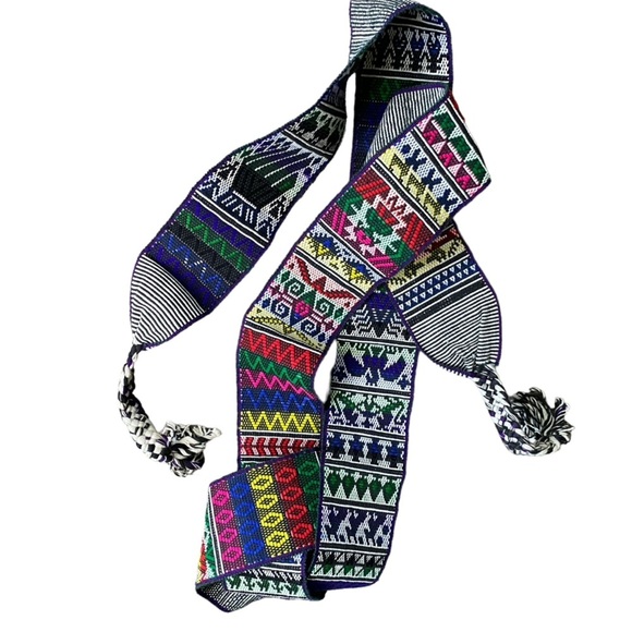Vintage Woven Sash Dance Belt Wide With Fringe Tie Bright Colors Boho Festival main image 6